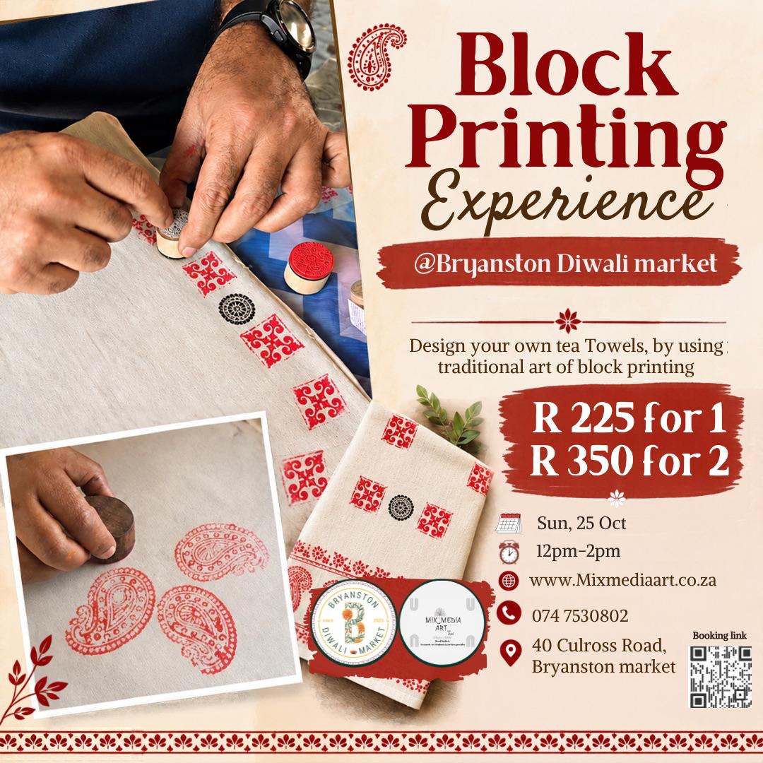25 Oct - Block Printing - Tea Towel/Tote bag (Diwali Special) @Bryanston Organic Market, Johannesburg