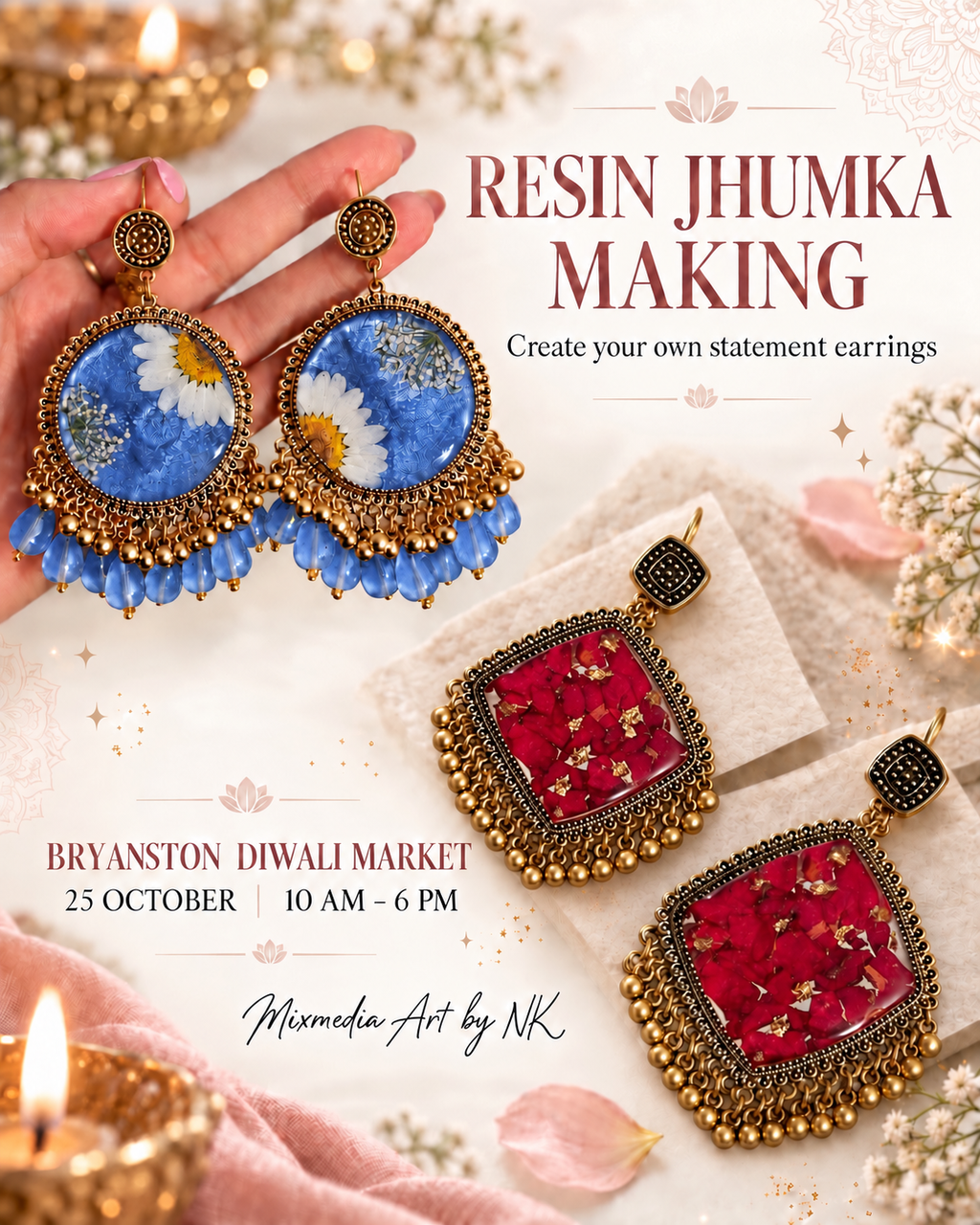 25 Oct - Resin Art - Jhumka making (Diwali Special) @Bryanston Organic Market, Johannesburg