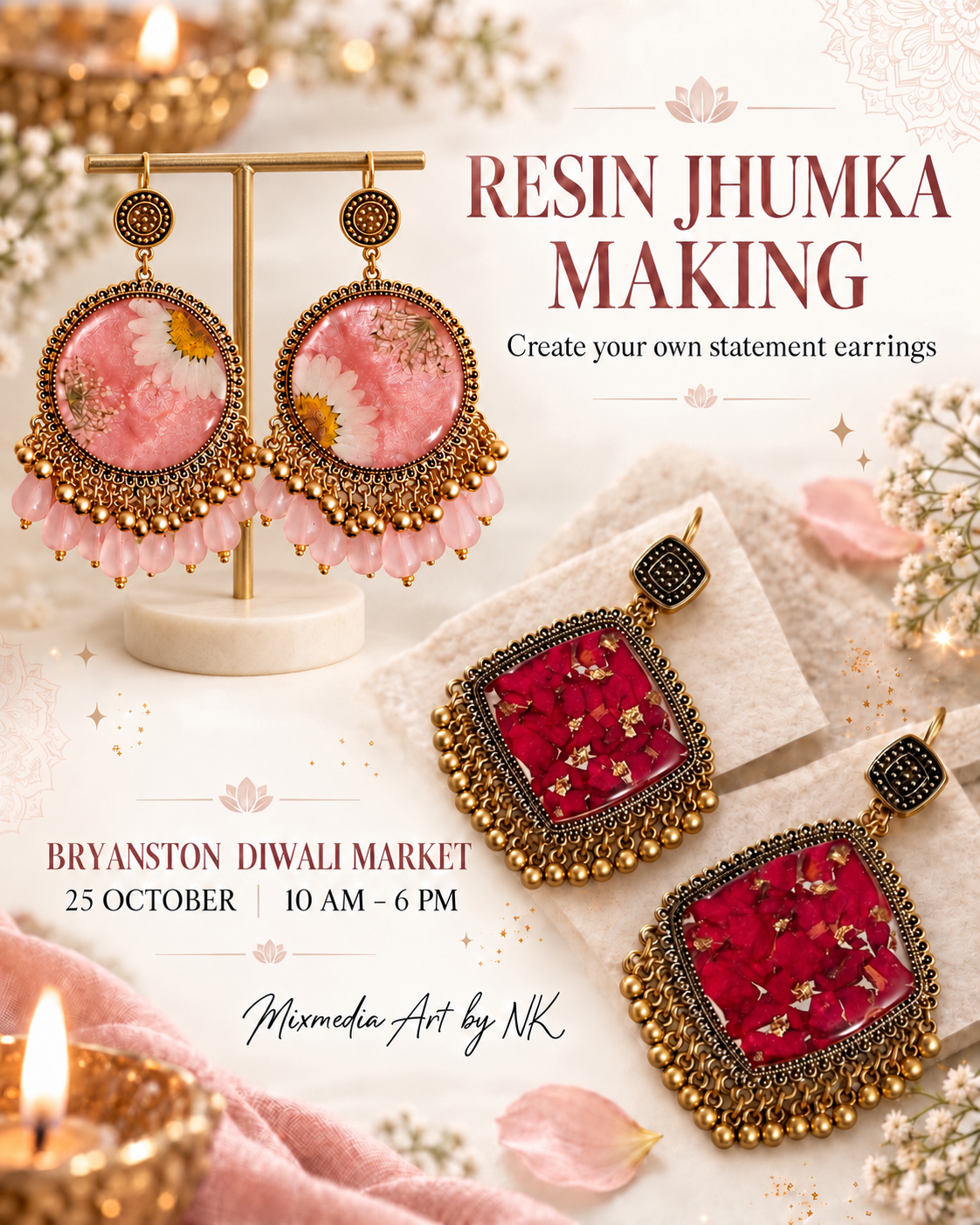 25 Oct - Resin Art - Jhumka making (Diwali Special) @Bryanston Organic Market, Johannesburg
