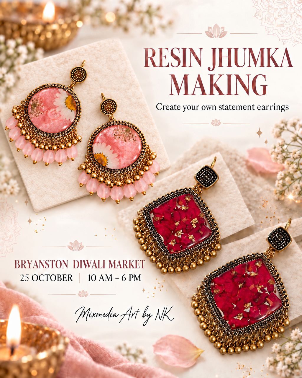 25 Oct - Resin Art - Jhumka making (Diwali Special) @Bryanston Organic Market, Johannesburg